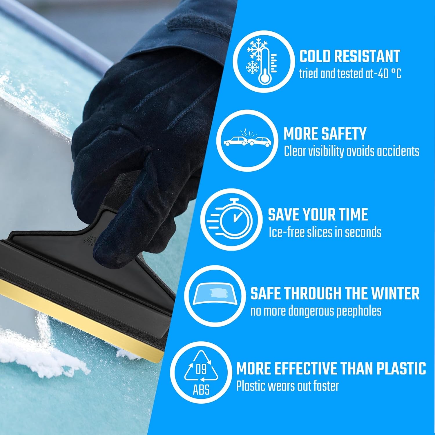 Premium Long Handle Brass Ice Scraper - 14.5 Inch Snow Removal Tool for Cars - Original Murska from Europe (L&P A055 Black Gray)