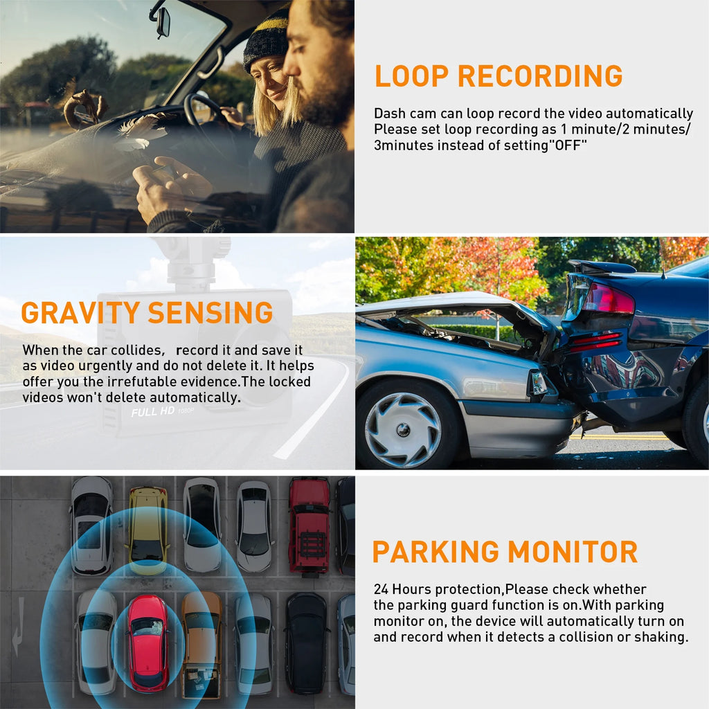 Open Box NEXPOW Dash Cam Front and Rear, 1080P Full HD Dash Camera, Dashcam with Night Vision, Car Camera with 3-Inch LCD Display, Parking Mode, G-Sensor, Loop Recording, WDR