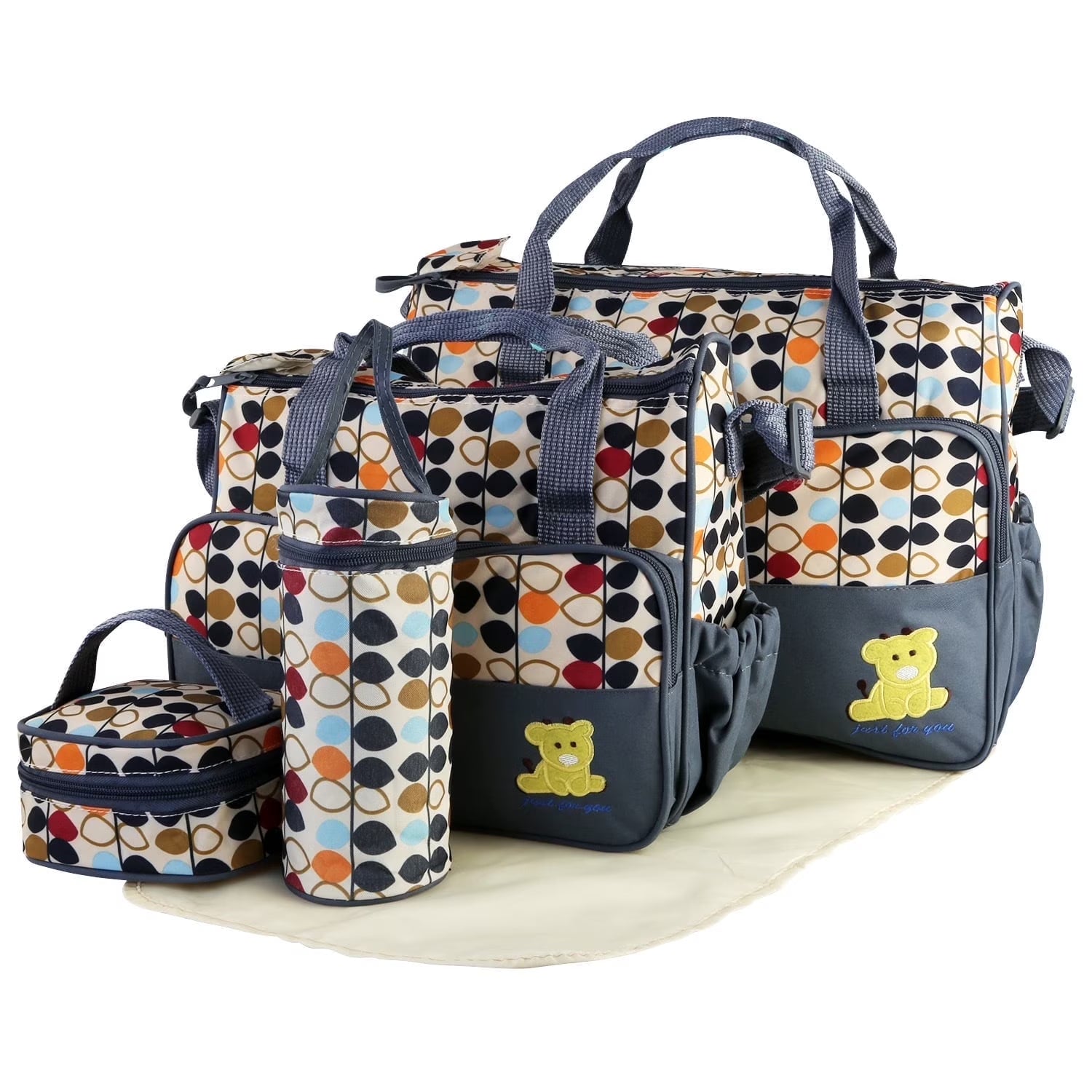 Baby Diaper Bag 5 Pcs Toddler Diaper Bag Tote Multifunction Portable Baby Bag for Boys and Girls Pink