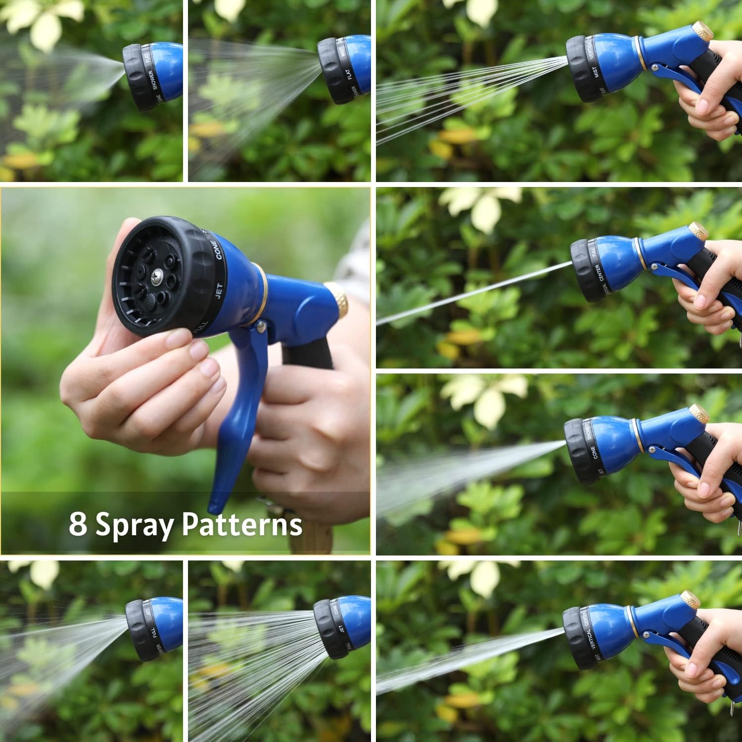 HOSUN Heavy Duty Metal Garden Hose Sprayer Nozzle - 8 Versatile Spray Patterns for Efficient Watering, Car Washing & Pet Care - Durable & High Pressure Design in Blue
