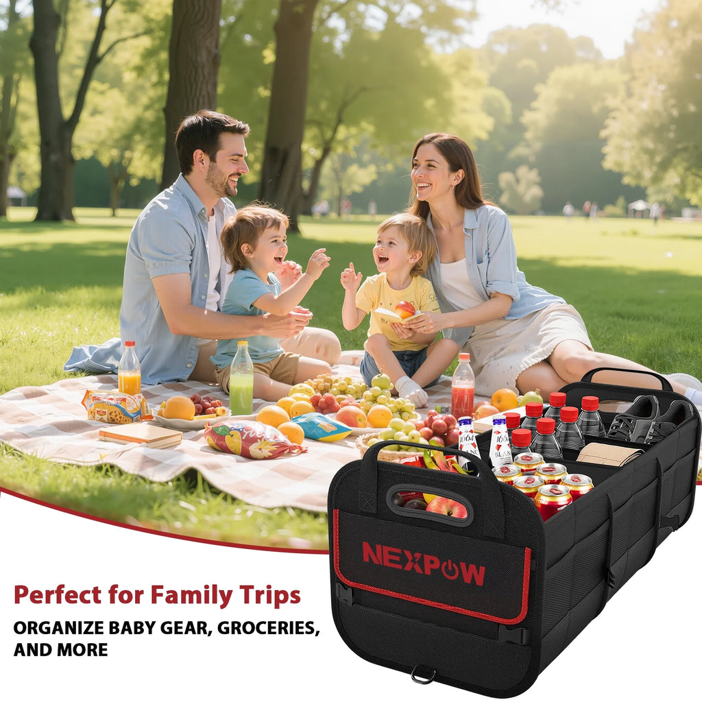 Car Trunk Organizer, 95L Collapsible SUV Organizer, Multi-Compartment, Car Storage Box with 2 Adjustable Straps for Women Men