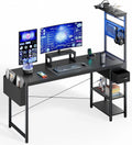55" Gaming Desk with Adjustable Storage Rack & LED Lights, Power Outlets for Adult and Teen