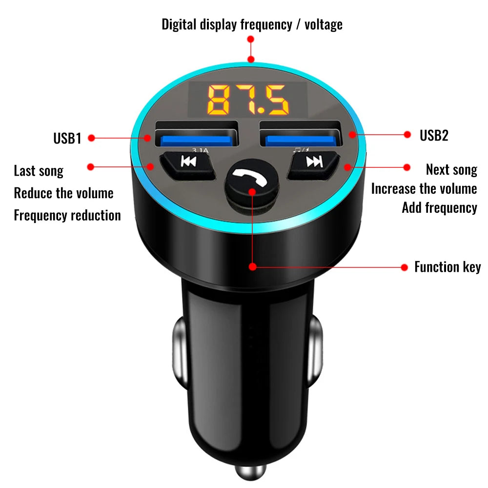 Car Wireless Bluetooth 5.0 FM Radio Transmitter USB MP3 Radio Charger Adapter FM Transmitter Car MP3 Player Flash Drive Plug Car