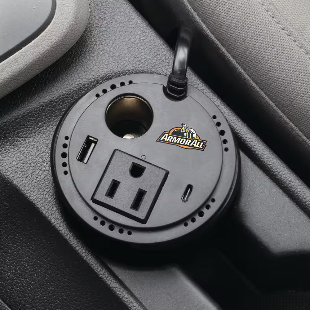 150W Cup Holder Power Inverter, DC AC USB Type-C, Extend Power to Back of Car