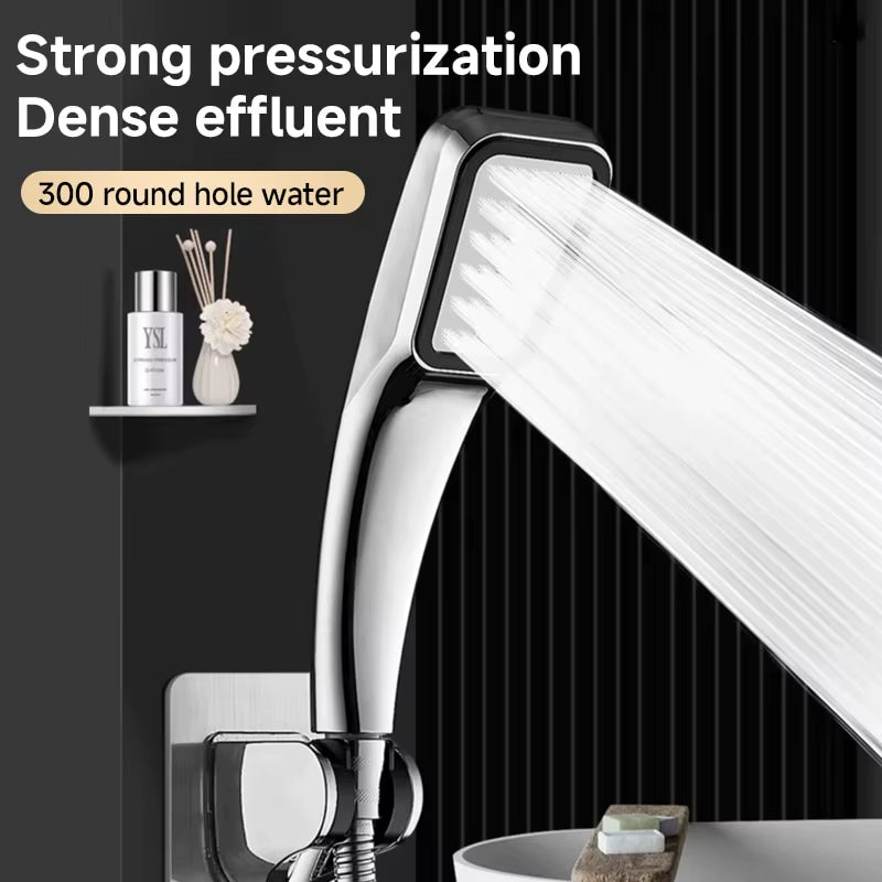 300-Hole Pressurized Handheld Square Showerhead - Water-Saving Rainfall Spray Nozzle for Bathroom Accessories