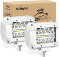 Nilight Marine LED Light Pods Navigation Lights 2PCS 4 Inch White Spot Flood Combo Ponton Boat Deck Dock Lighting for Night Fishing T-Top Stern Yacht Port Sailboat Trucks Tractors