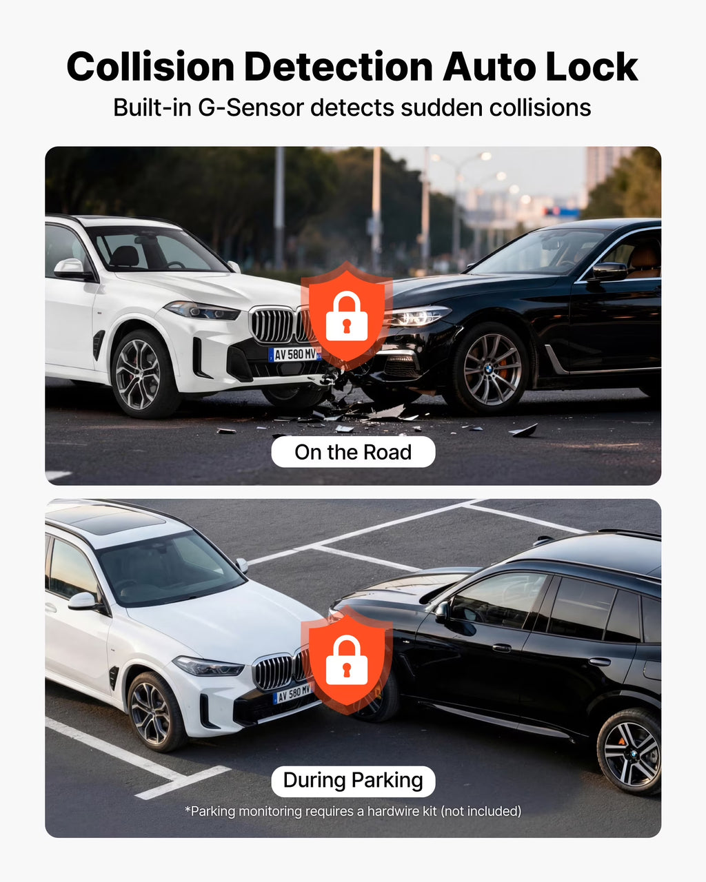 VEVOR Dash Cam Front and Rear, 4K+1080P, 64 GB Card Included, Dual Channel Dash Camera for Cars with Built-In GPS, G-Sensor, Front 129° & Rear 125°, 3.18" Touch Screen, Loop Recording, Parking Mode