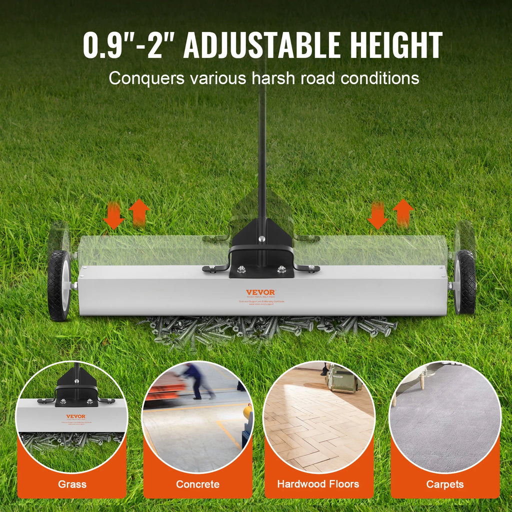 Succebuy Rolling Magnetic Sweeper with Wheels Push-Type Magnetic Pick up Sweeper Large Magnet Pickup Lawn Telescoping Sweeper