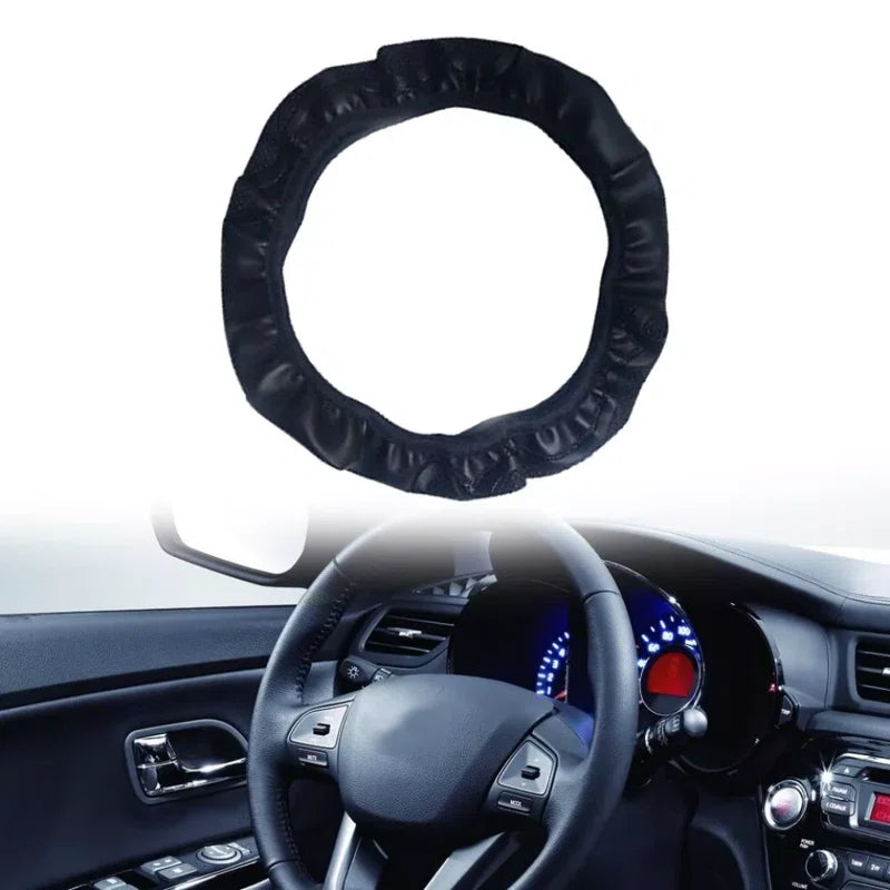 2Pcs Car Steering Wheel Cover Anti-Slip 15'' Universal Black Leather Car Accessories