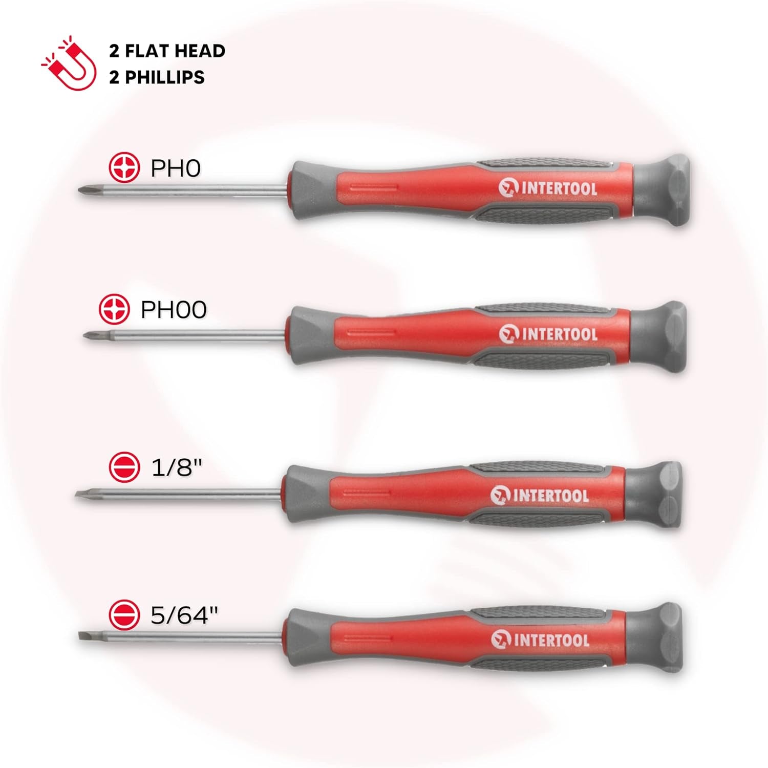 INTERTOOL Magnetic Screwdriver & Precision Driver Set - Cr-V Steel with Cushion Grip Handles - Phillips, Flat Head, Torx, Hex Bits Included - VT08-3329