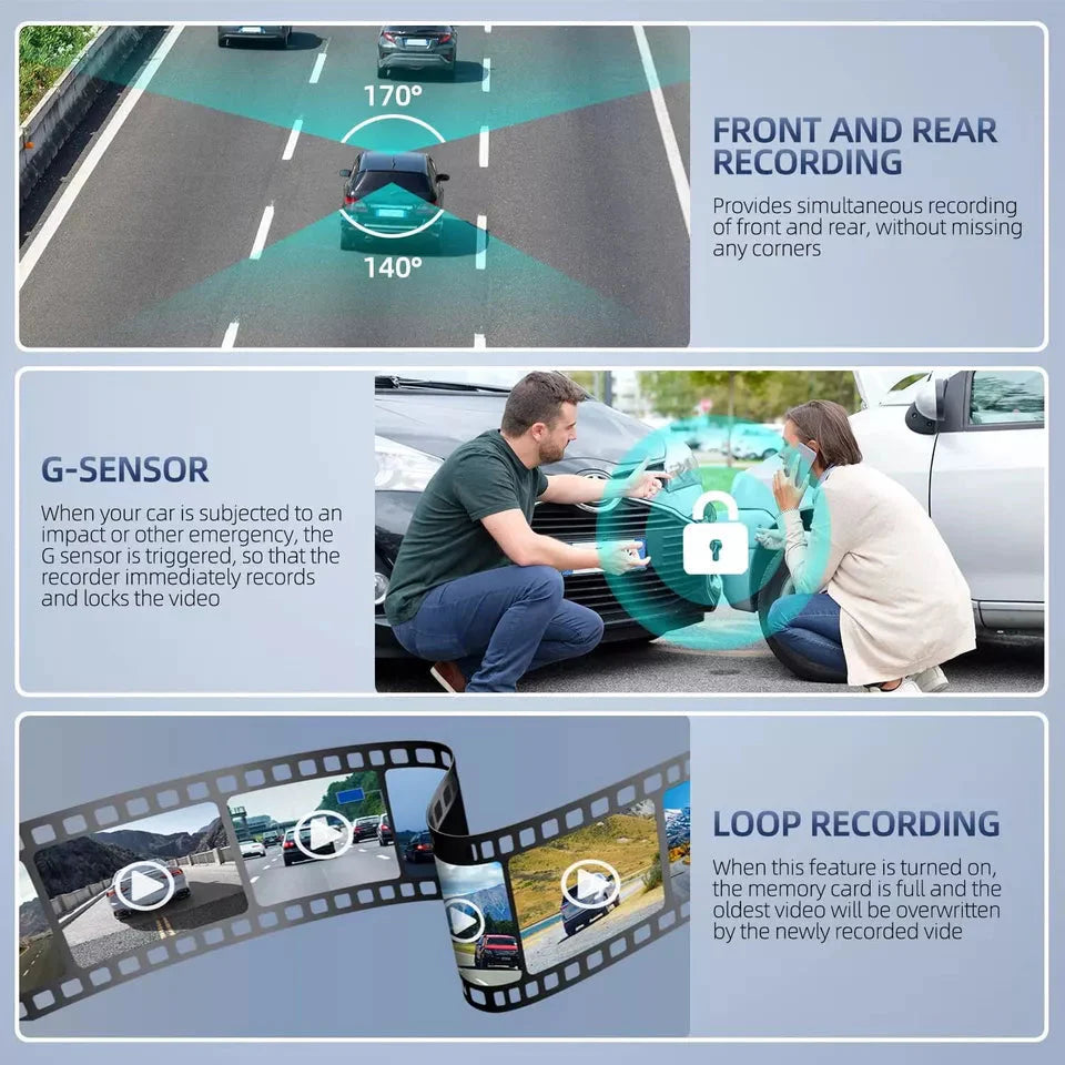 4-Inch Dual Lens Touchscreen Dash Camera for Front and Rear