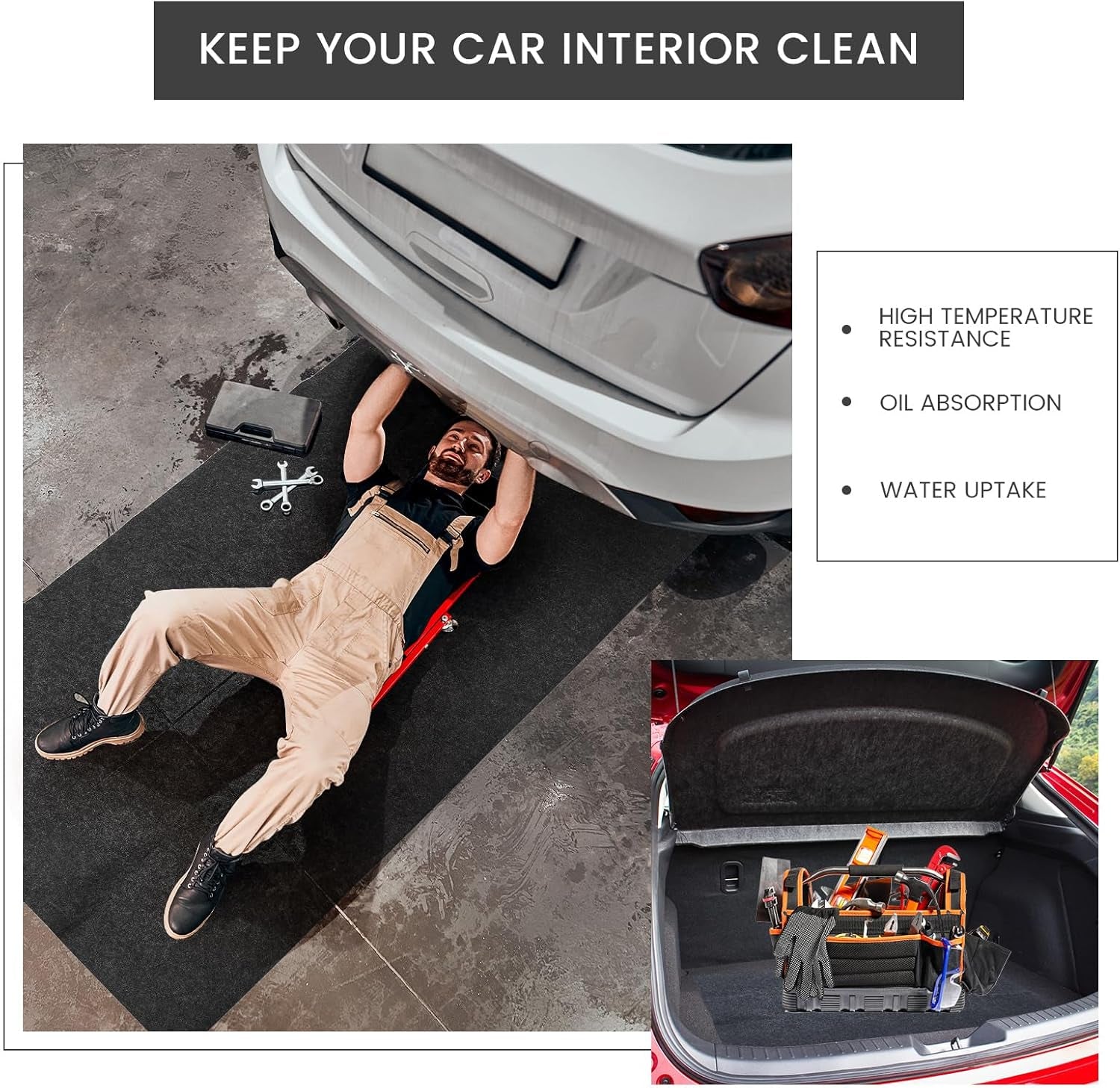 2 Pcs Oil Spill Mat Set (36"×60") - Complete Garage Floor Protection - Front & Rear Car Coverage - Reusable Washable Oil Drip Mats