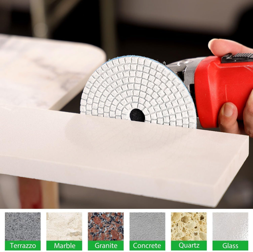 4 Inch Diamond Polishing Pads with 5/8’’-11 Backer Pad, 12PCS Wet/Dry Granite Stone Polish Pad Kit for Drill, Grinder, Polisher, 50-6000 Grit Polishing Pad for Concrete Marble Rock Countertop Quartz