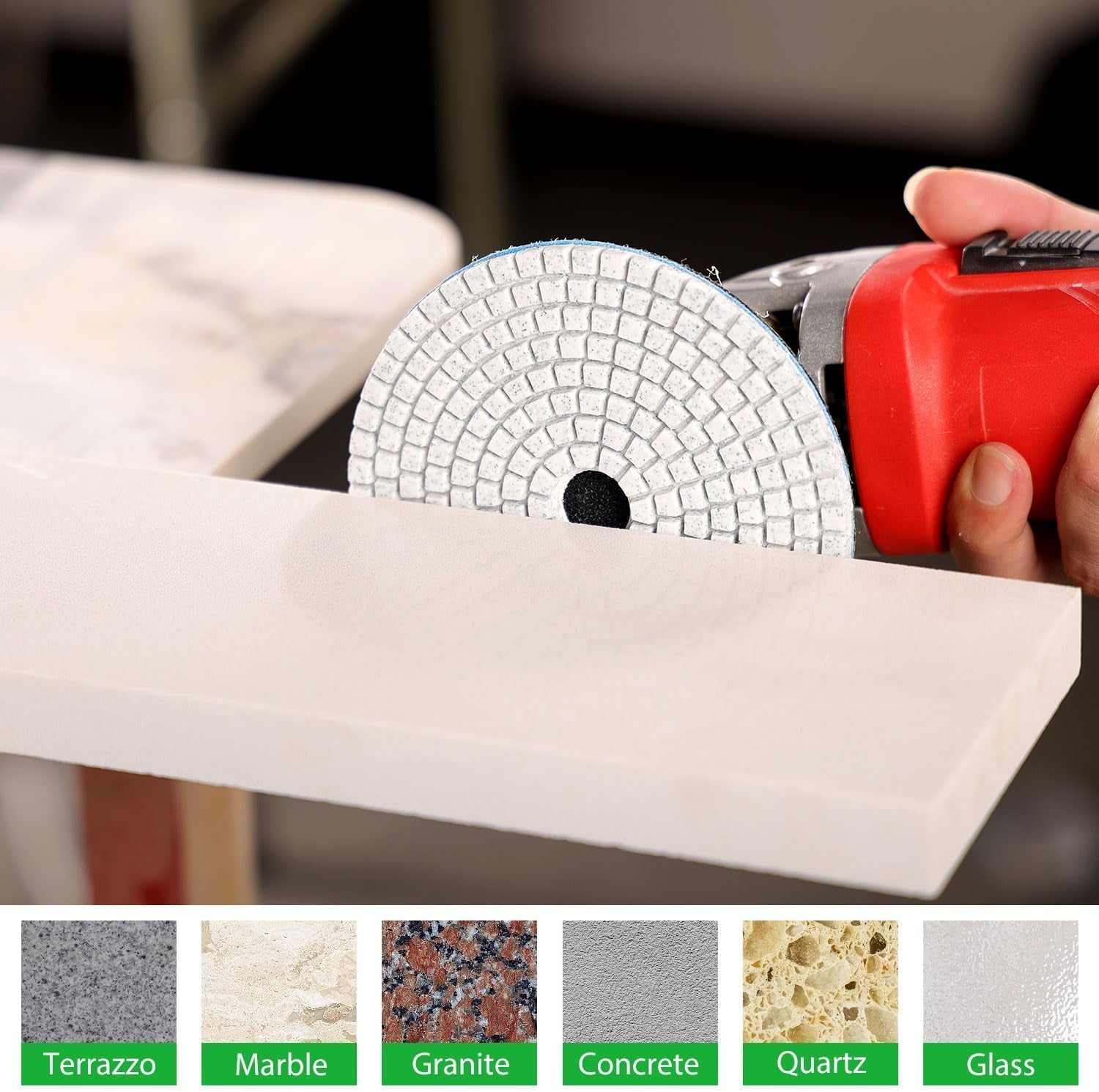 4 Inch Diamond Polishing Pads with 5/8’’-11 Backer Pad, 12PCS Wet/Dry Granite Stone Polish Pad Kit for Drill, Grinder, Polisher, 50-6000 Grit Polishing Pad for Concrete Marble Rock Countertop Quartz