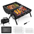 Portable Charcoal Grill, Small Tabletop Barbecue Grill with Tray, Grilling Rack, and Charcoal Rack, Suitable for Outdoor Camping Picnic Backyard Beach - Black