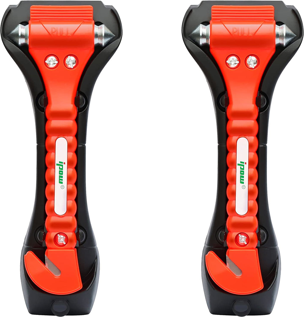 IPOW 2 Pack Car Window Breaker & Seatbelt Cutter - Essential Heavy-Duty Safety Hammer for Emergency Escape & Auto Rescue Kit for Home, Office, and Vehicles