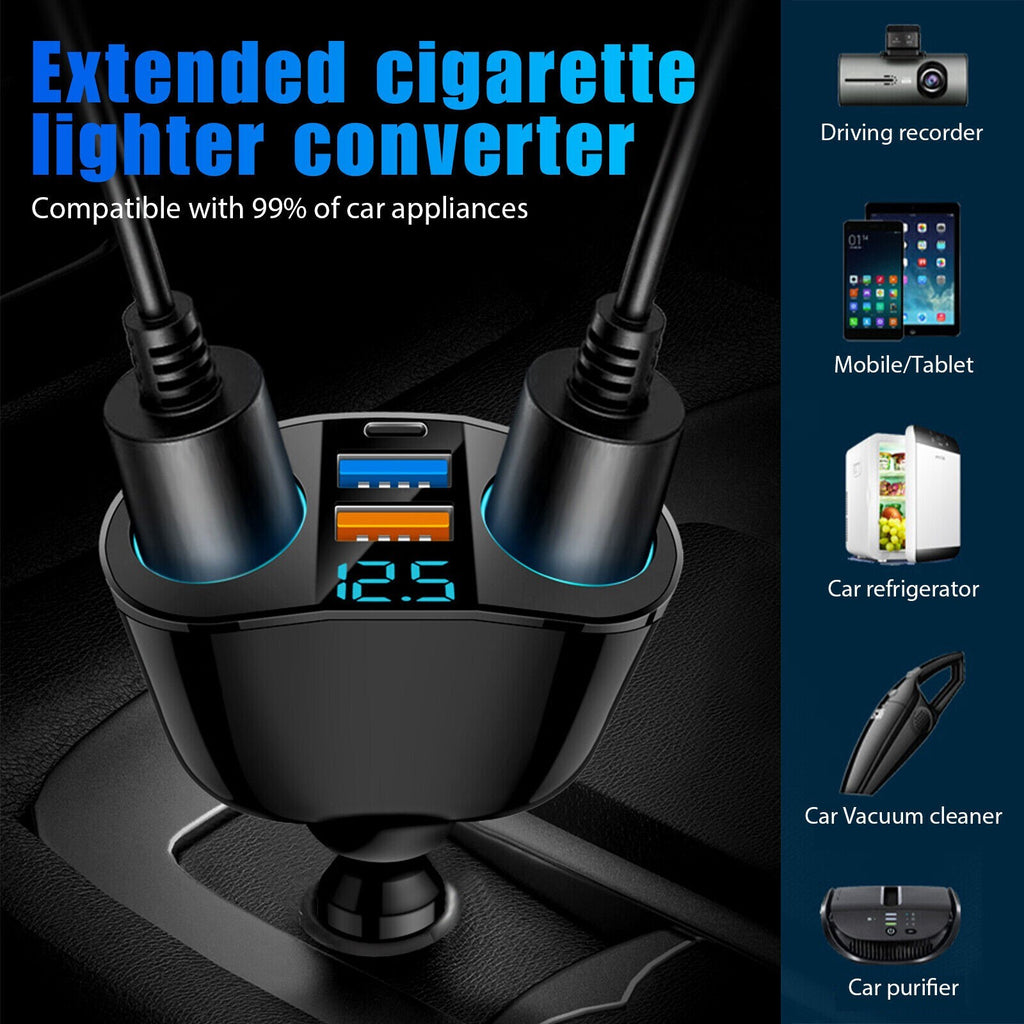 Dual USB Car Cigarette Lighter Socket Splitter Power Adapter with LED Indicator