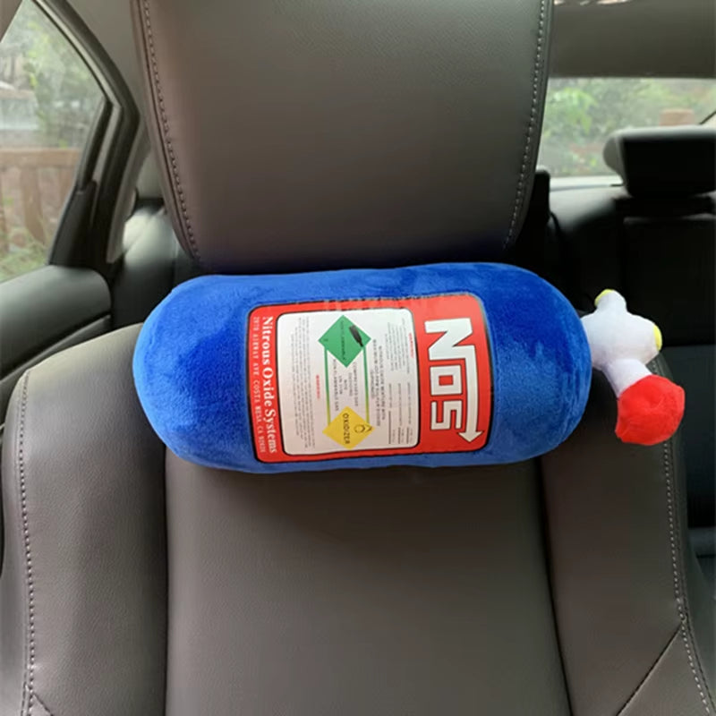 Car Seat Neck Pillow and Waist Cushion - Creative Plush Headrest in Nitrogen Cylinder Shape, Premium Car Accessories