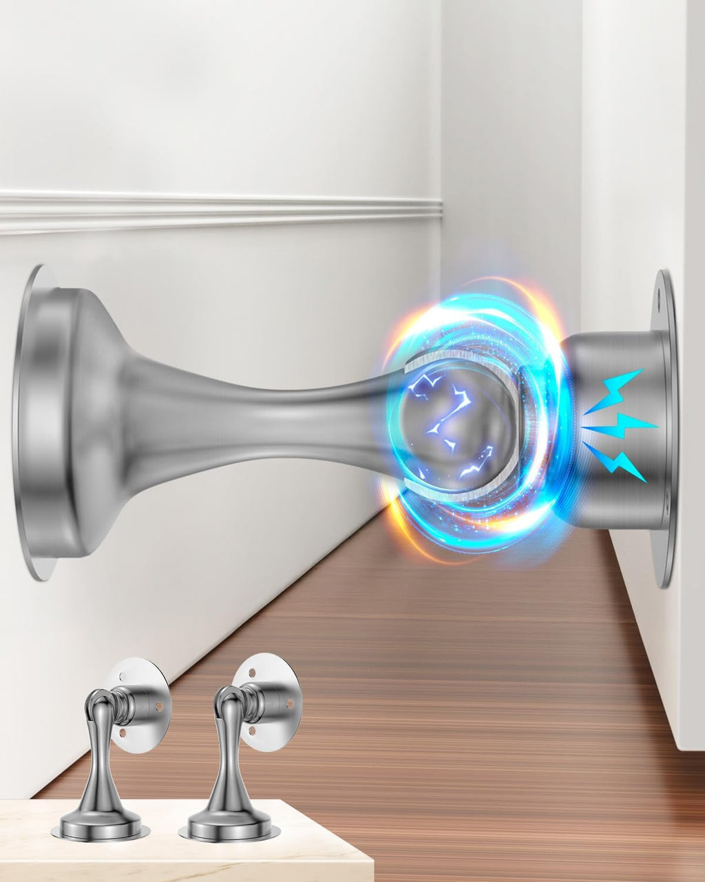 Magnetic Door Stoppers - 2 Pack Stainless Steel with No-Drill Adhesive for Strong Hold - Perfect for Wide Doors