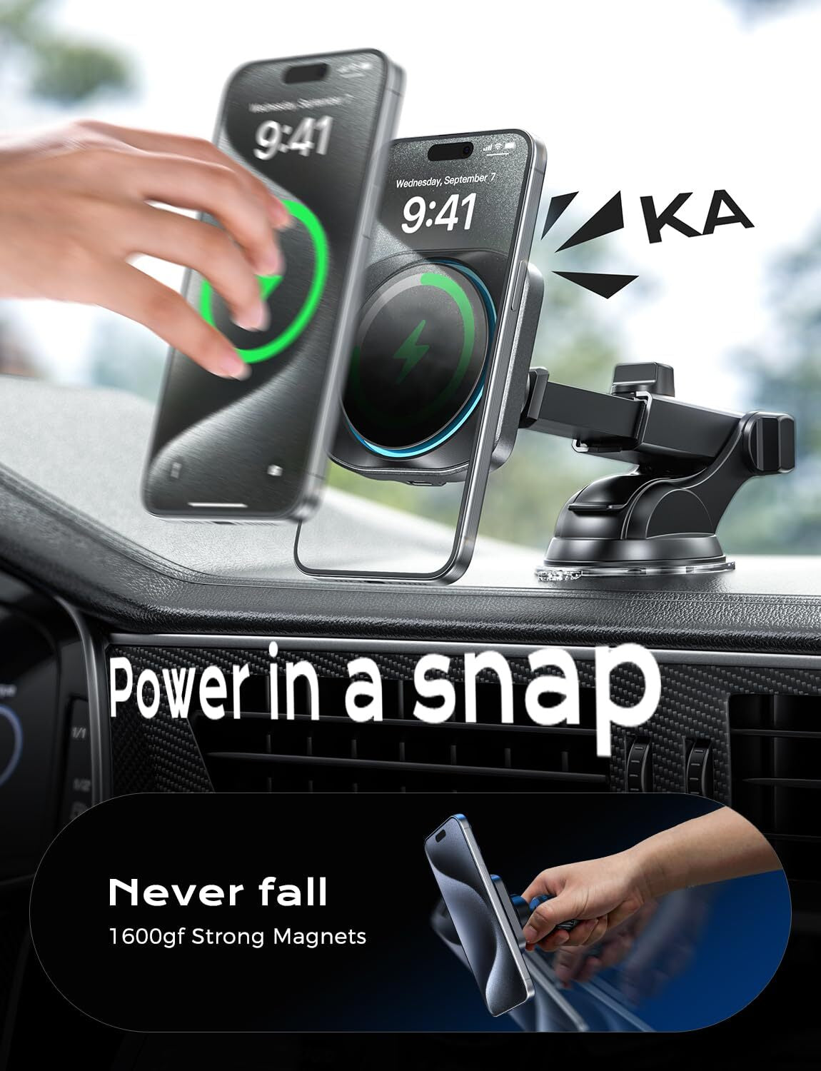 Magsafe Car Charger Mount with Cooling Fan 7.5W Fast Charging Compatible Iphone