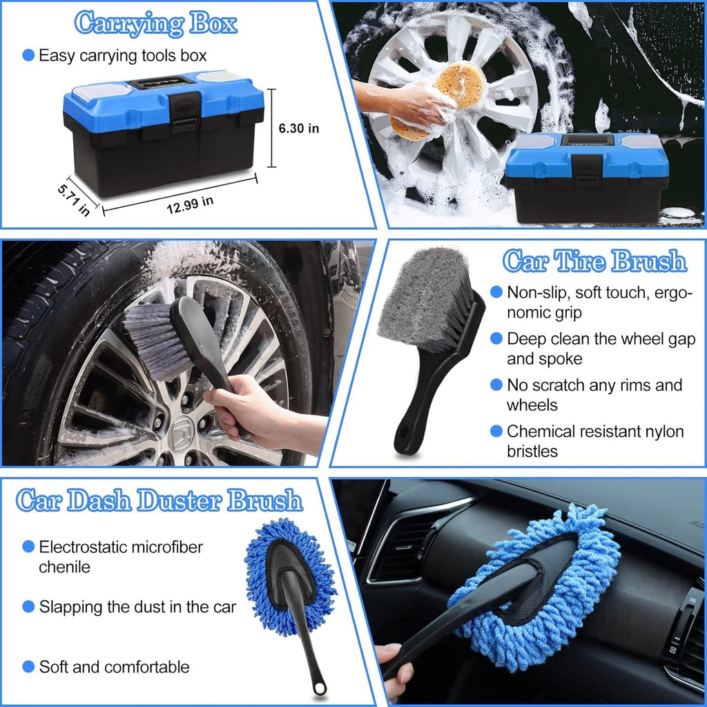 27-Piece Car Detailing Accessories Kit with Wheel and Tire Brushes and Tool Box