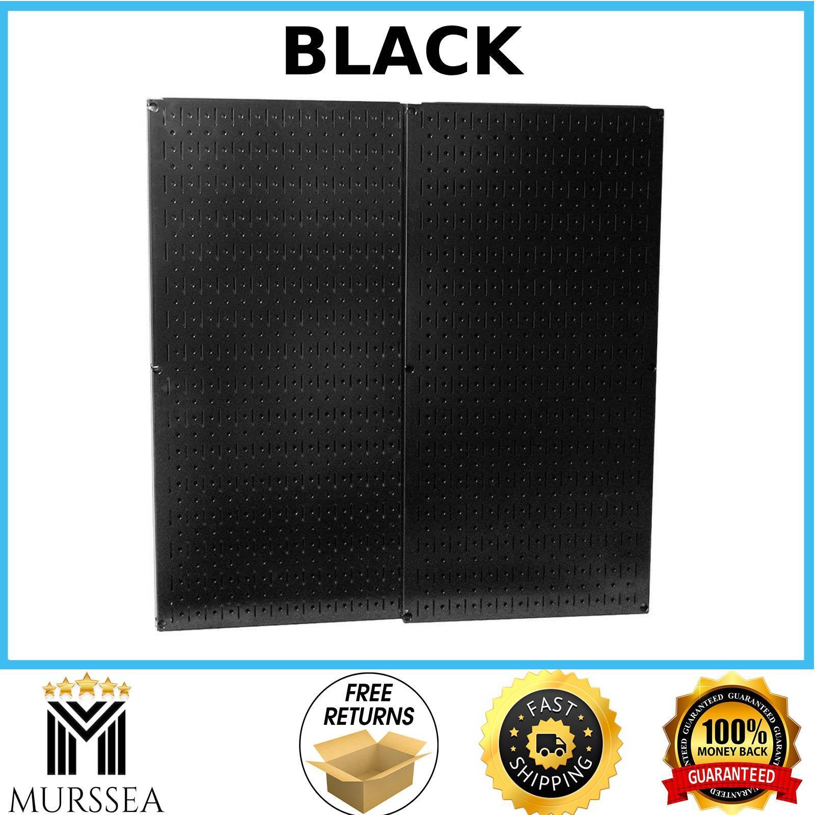 Metal Pegboard Wall Organizer Set - 32" x 32" Garage Storage Solution, Black (2 Pieces)