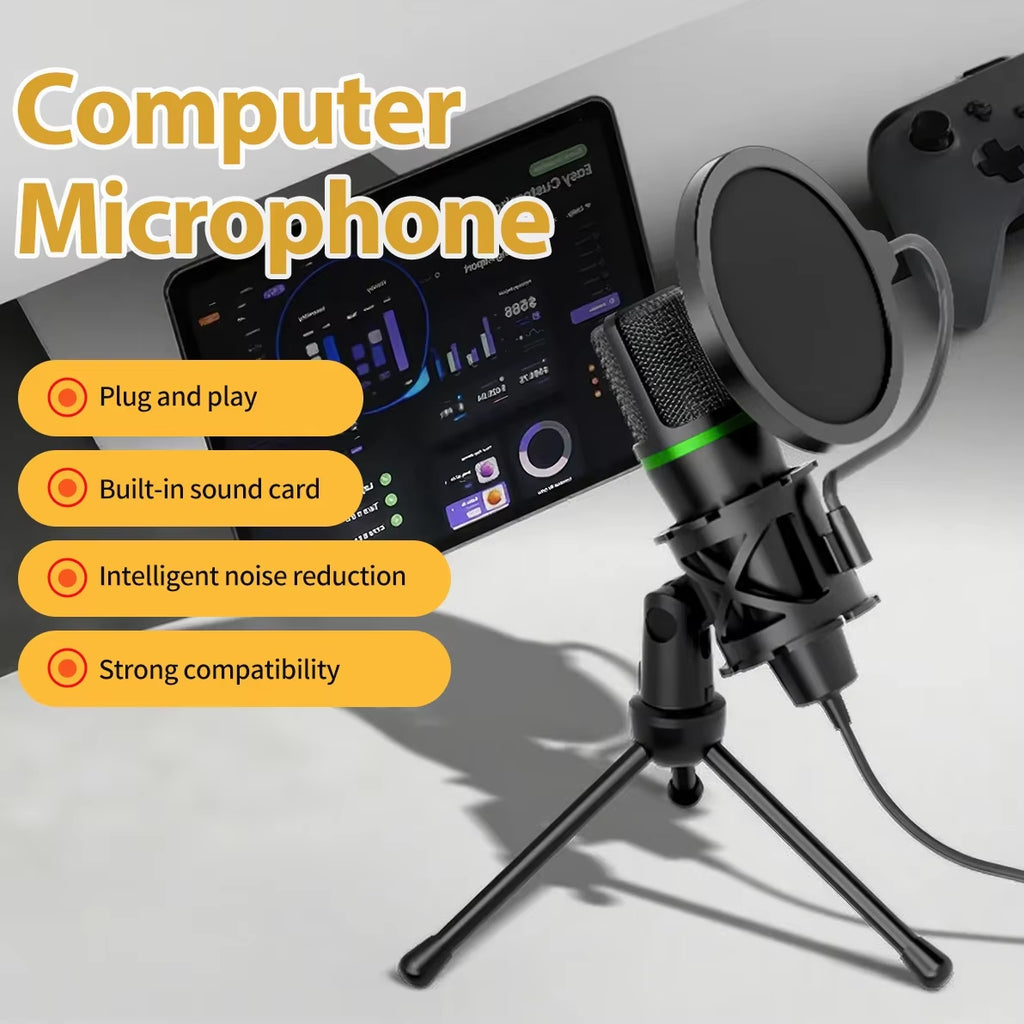 Condenser Microphone USB Wired for PC Computer Laptop Professional Gaming Accessories Streaming Sound Live Podcast RGB Record