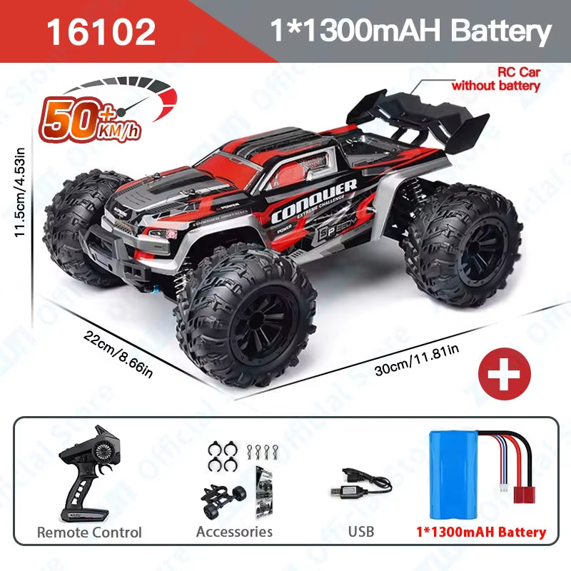ZWN 1:16 High-Speed 4WD RC Monster Truck - 70KM/H Drift Car with LED Remote Control for Kids - Perfect Rival to Wltoys 144001