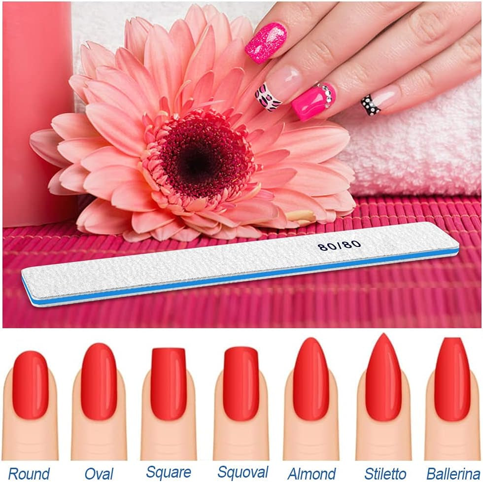 Professional 12-Piece Jumbo Nail File Set for Acrylic Nails - 80/80 Grit Emery Boards, Washable & Thick Manicure Tools for Nail Technicians