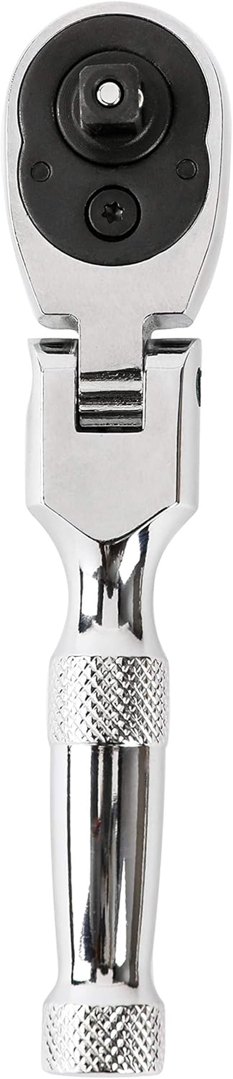 ARES 42043 Flex Head Stubby Ratchet - 1/4-Inch Drive 72-Tooth Precision Tool with Quick Release & Reversible Design - Durable Chrome Vanadium Steel with Mirror Polish Finish