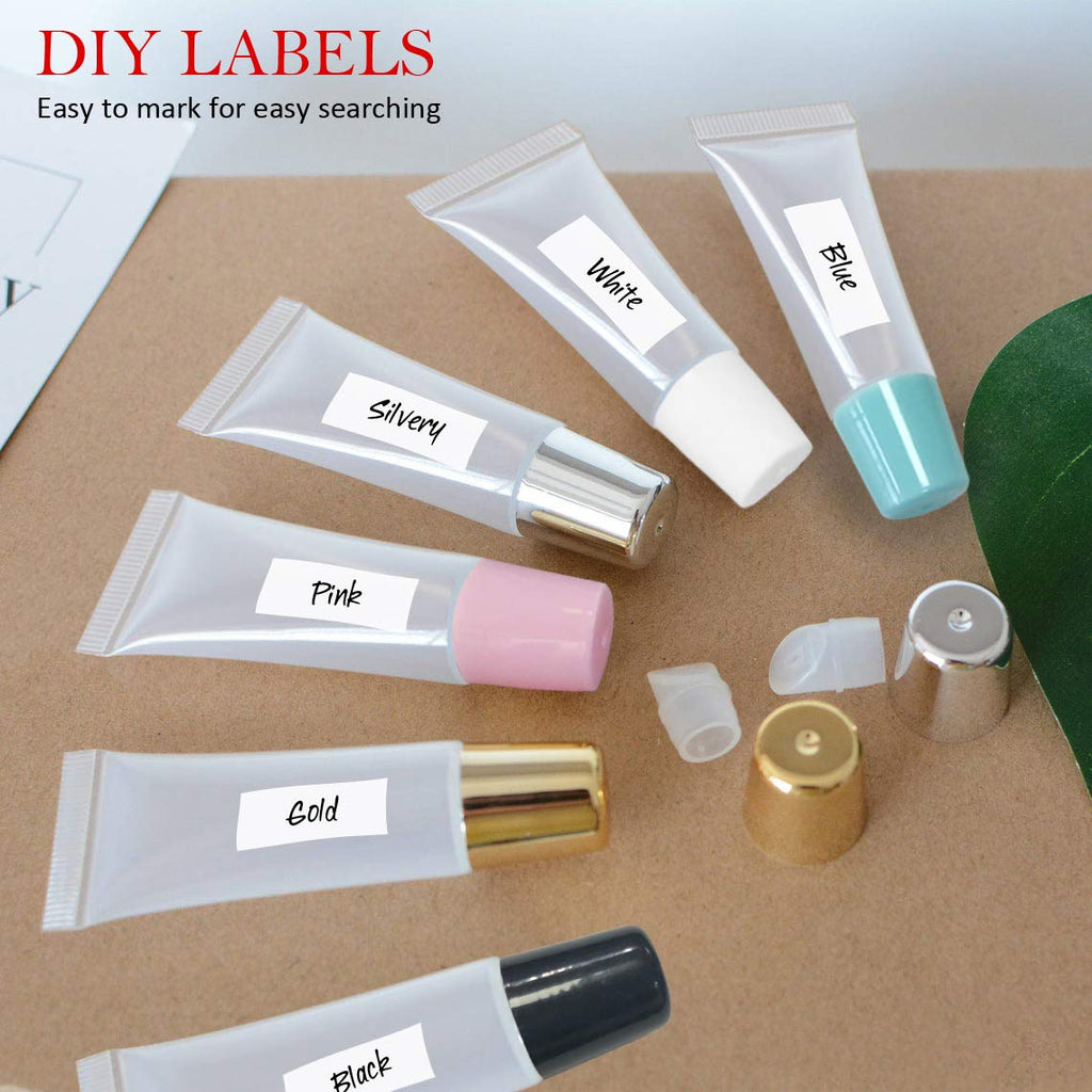 AMORIX 50PCS Empty Lip Gloss Tubes with Black Caps - 20ml Containers + 2 Syringes & Labels for DIY Lip Gloss and Glitter Creations