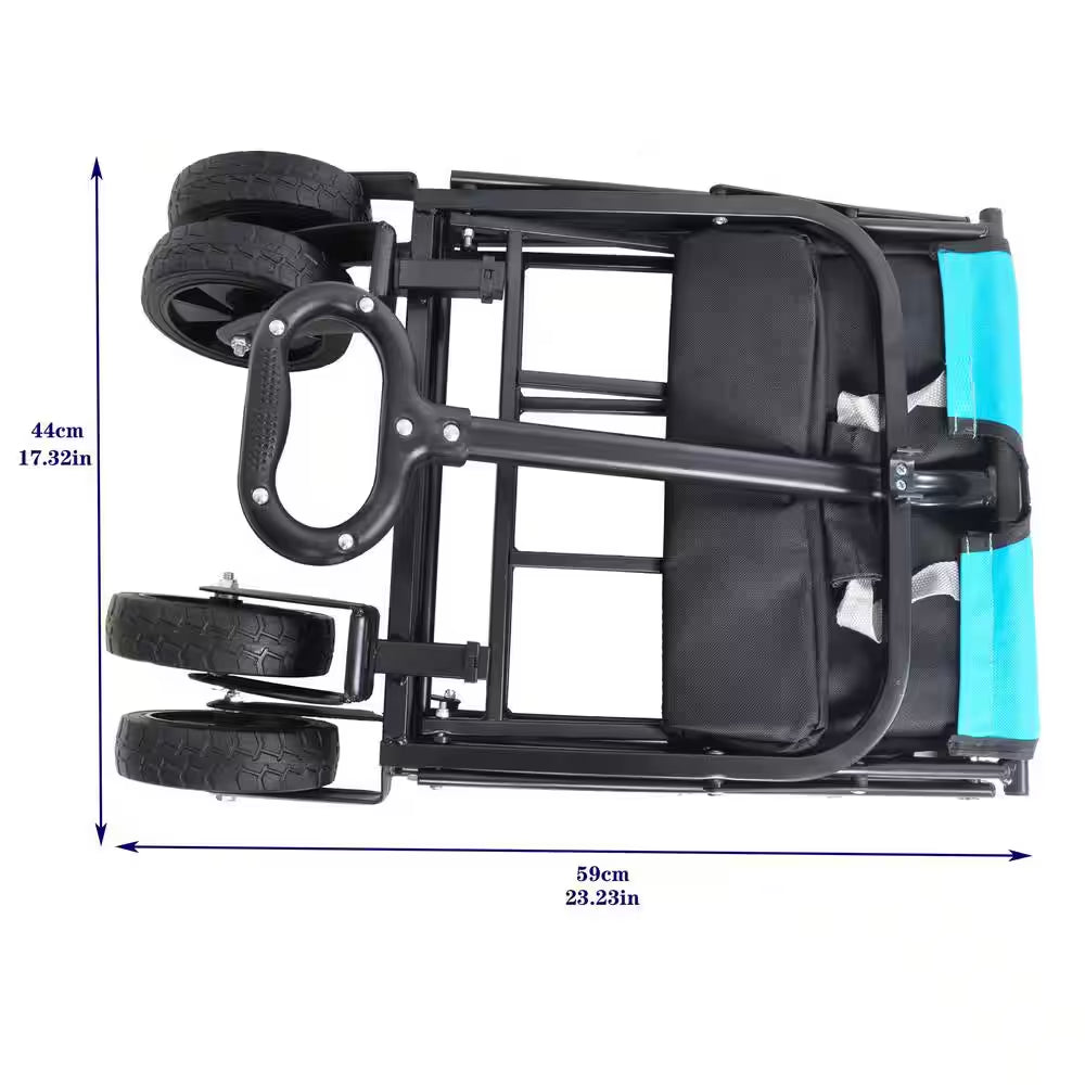 1.35 Cu.Ft. Black and Blue Fabric Steel Frame Folding Wagon Garden Cart for Shopping Beach