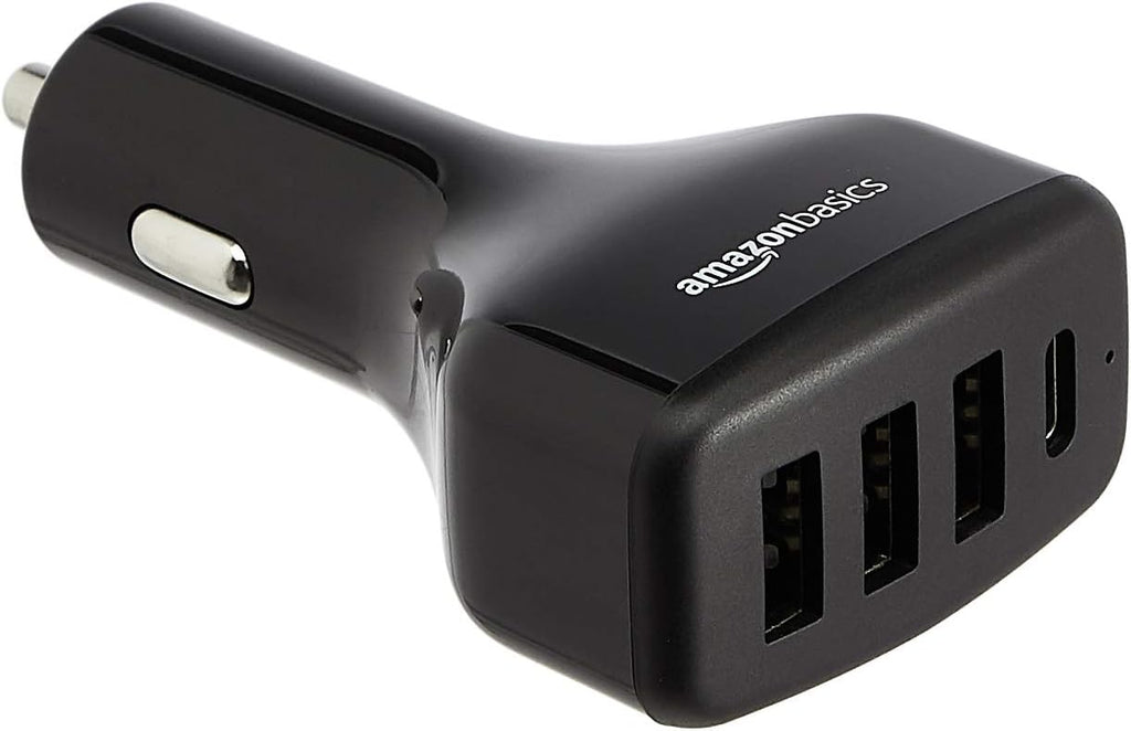 Amazon Basics 54W 4-Port USB Car Charger, with 1 USB-C (18W) Port with Power Delivery and 3 USB-A (12W) Ports - Black