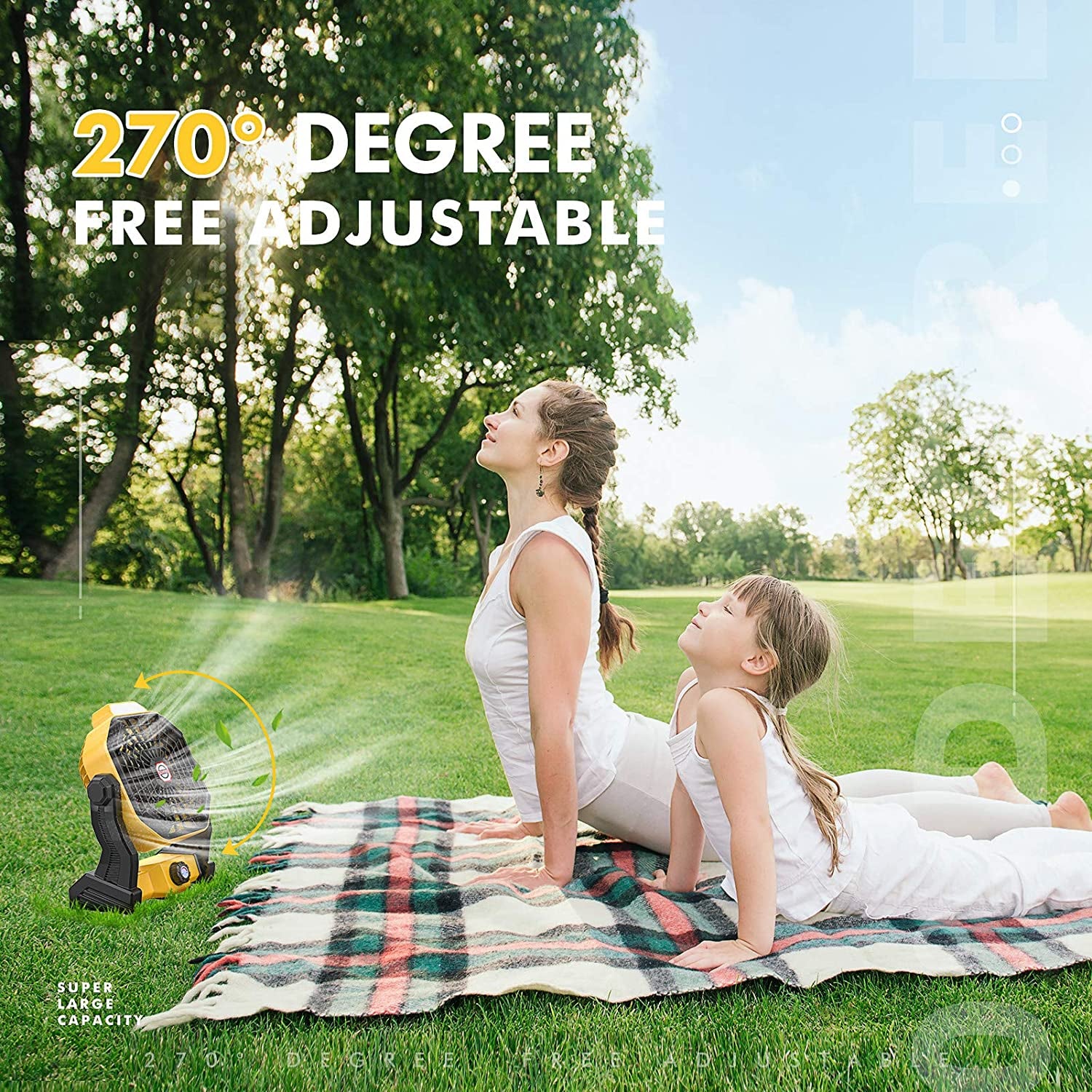 JINLICTE Rechargeable Portable Camping Fan - 9 Inch, Stepless Speed, Ultra-Quiet, 8-36 Hours Runtime for Outdoor Adventures, Picnics, and Home Use
