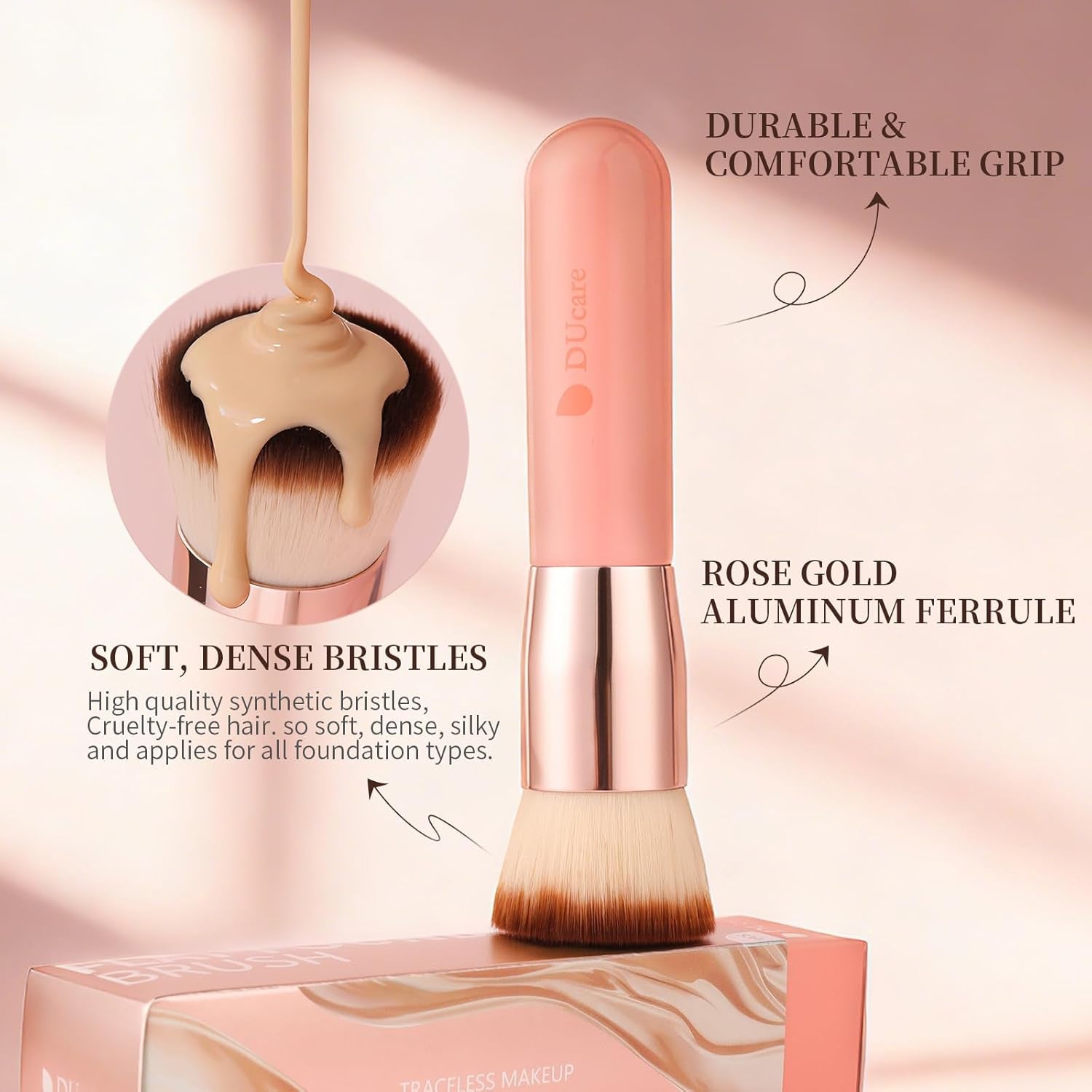 Ducare Premium Flat Top Kabuki Foundation Brush - Perfect for Liquid, Cream, and Powder Makeup - Stylish Pink Design