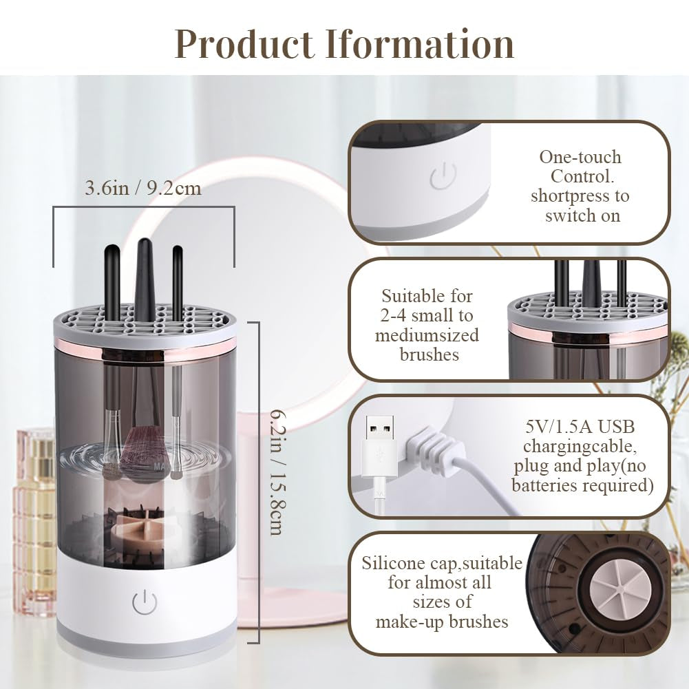 Abnaok Electric Makeup Brush Cleaner - Automatic Brush Cleaning Machine with Mat, Perfect Gift for Women and Wives, Compatible with All Makeup Brush Sizes