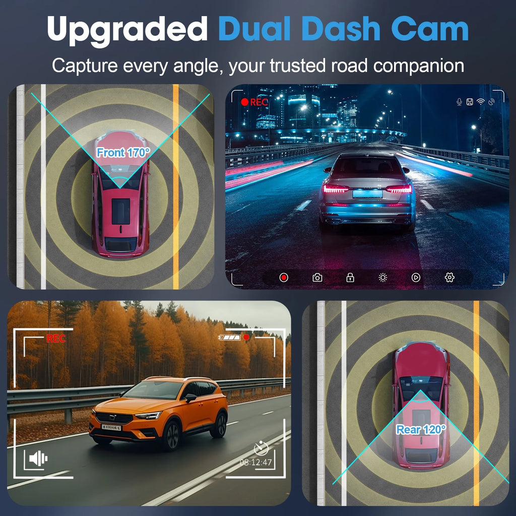 Dual Dash Cam for Cars, 1080P Full HD Dash Camera Front and Rear, G-Sensor Dashcam, Night Vision, 24H Parking Mode, Loop Recording, Support 256GB Max