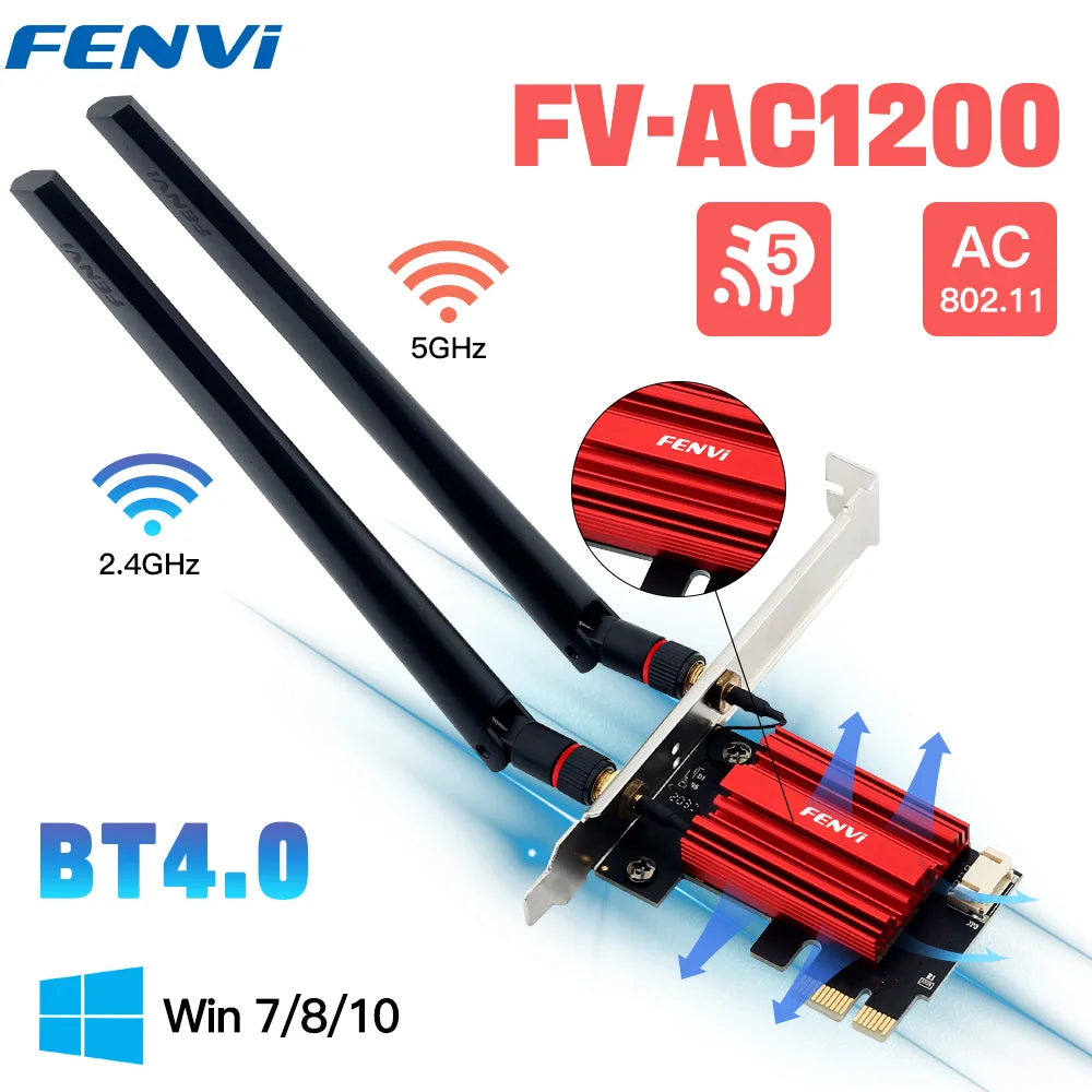 FENVI Wifi 5 PCIE Wifi Adapter AC1200 Wireless Network Card Dual Band 2.4G/5Ghz 802.11AC for Bluetooth 4.0 Desktop Windows 10/11