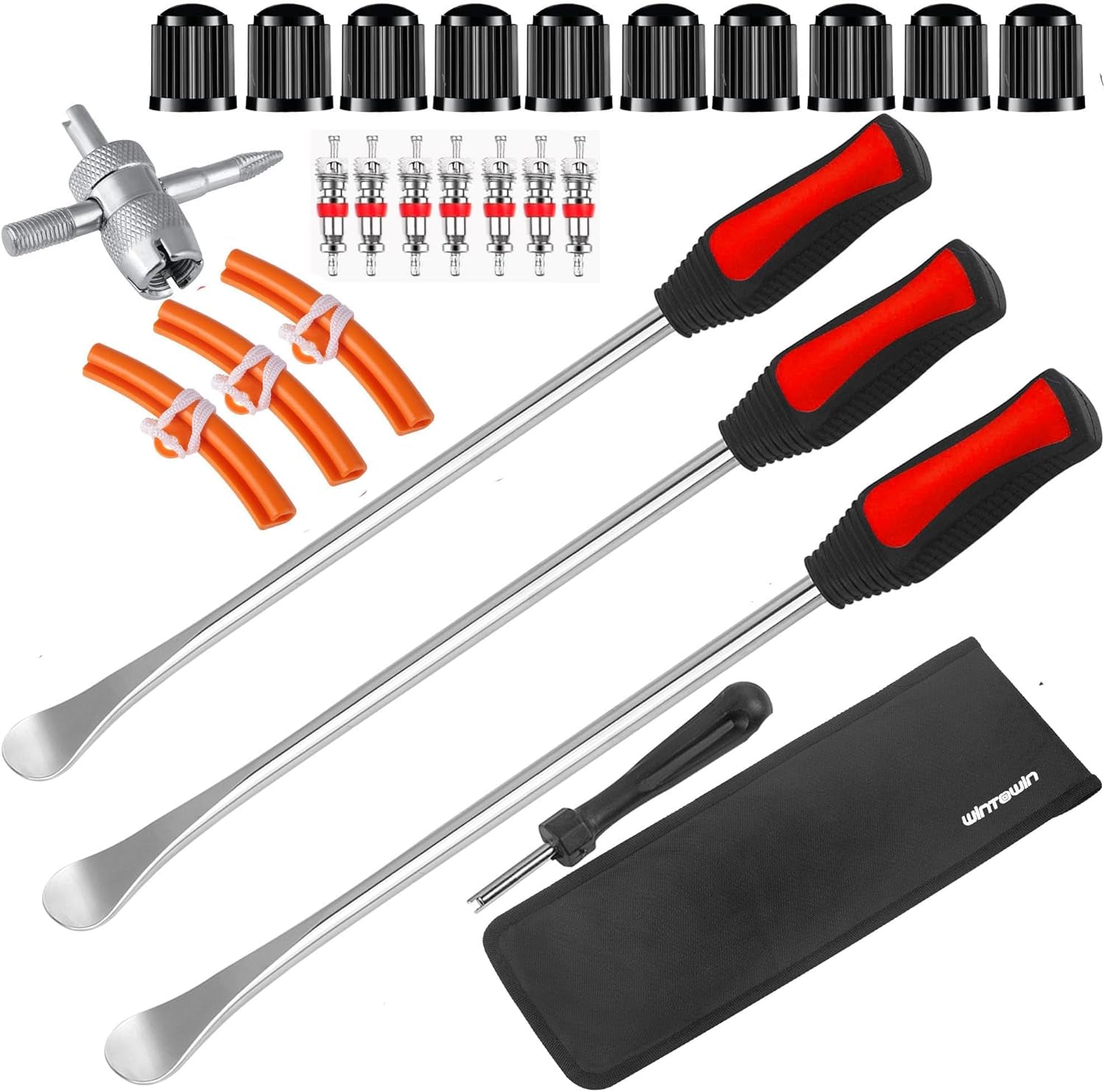 14.5"Tire Spoons Motorcycle Dirt Bike Tire Changing Tools Iron Set ,Tire Spoon Levers Tire Changer Kit for ATV Lawn Mower with Tire Spoons, Rim Protector, Valve Tool ,Valve Cap and Valve Cores