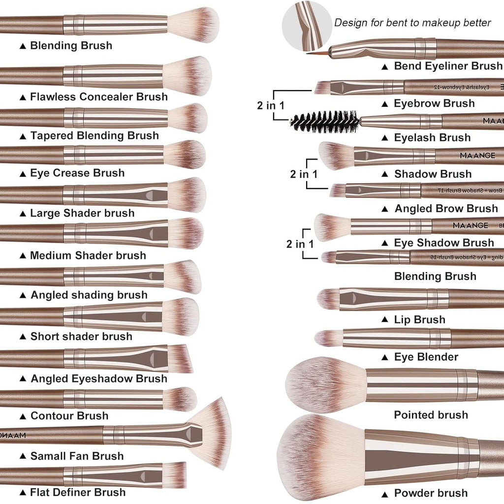 20-Piece Professional Makeup Brush Set - Foundation, Eyeshadow, Blush, and Kabuki Brushes with Gift Box for Flawless Application