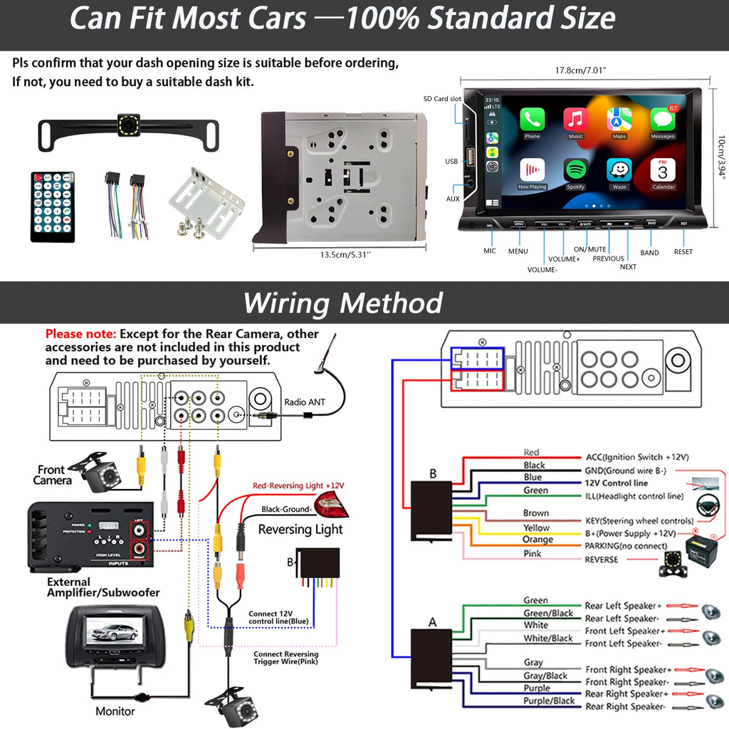 7 Inch HD Touch Screen Car Radio 2 Din Carplay Android Auto Car Stereo with Backup Camera Bluetooth Mirror Link FM AUX Input