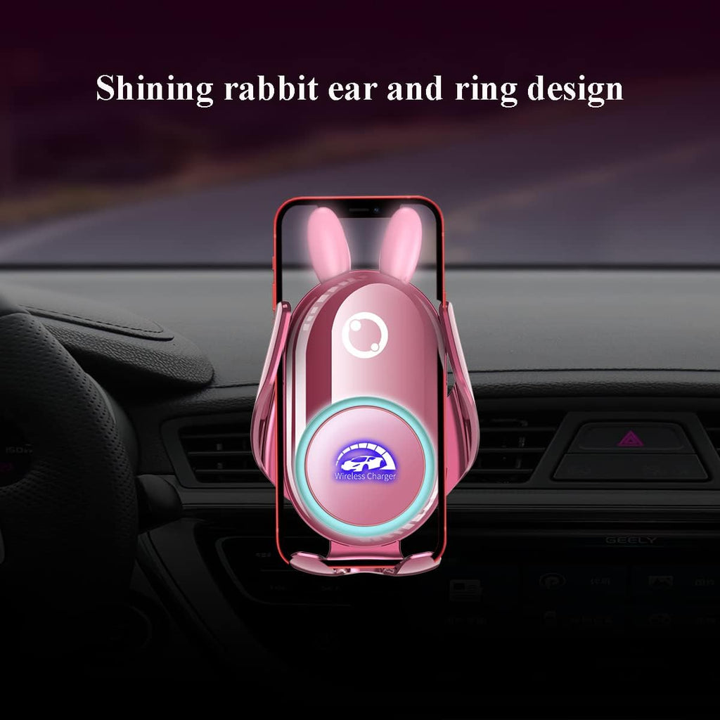 Wireless Car Charger Mount, Auto-Clamping,15W Dashboard Vent, Pink Cute Car Phone Holder Women for Iphone Samsung Andriod Phone