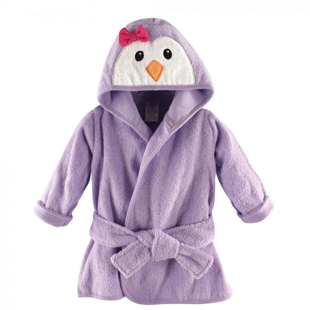 Luvable Friends Baby Girl Cotton Animal Face Bathrobe, Girl Penguin, One Size