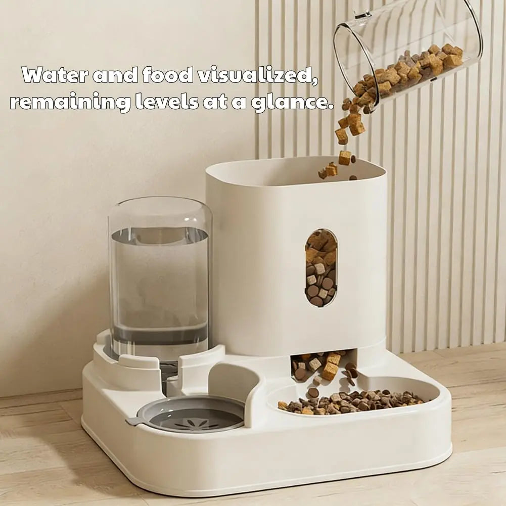 Automatic Pet Feeder and Water Fountain with Large Capacity Food Storage Dispenser for Dogs and Cats (Gray)