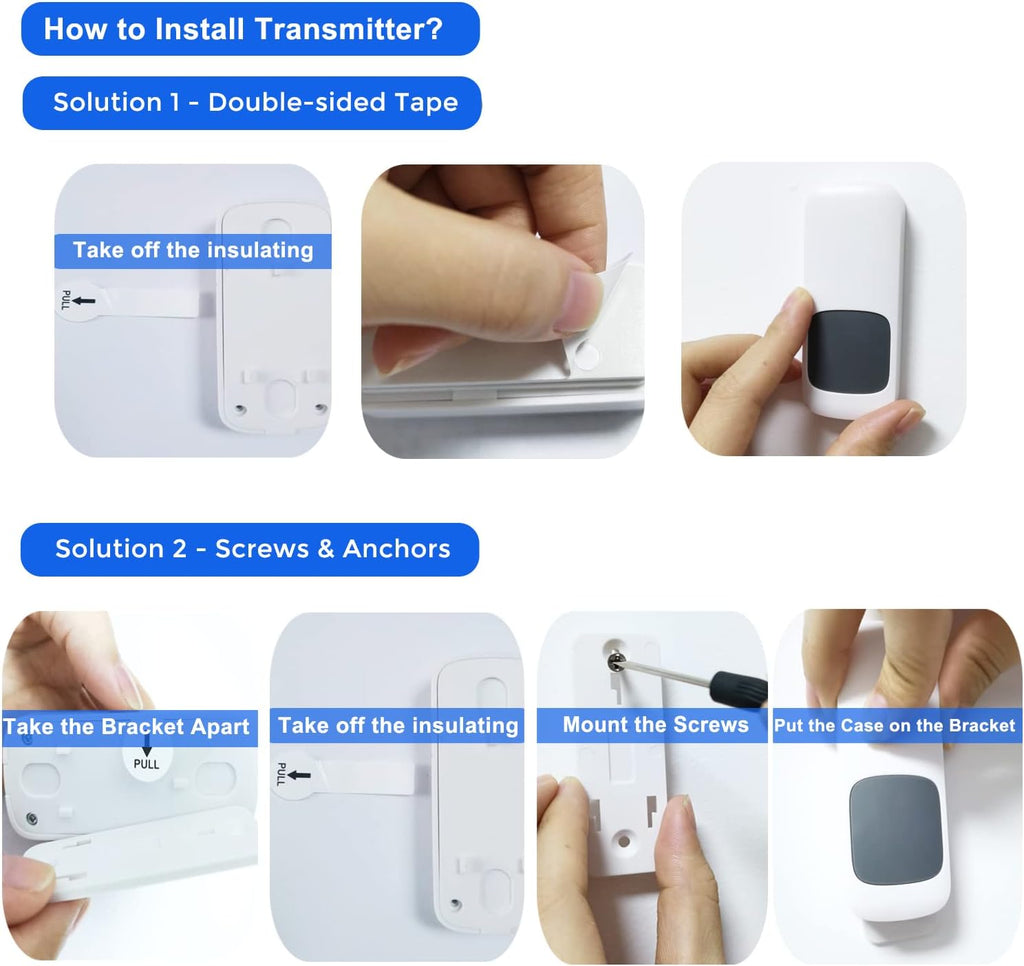 Wireless Doorbell, Remote Door Bell Ringer Wireless Long Range 1300FT with Fabric Finish, Coolqiya Portable Wireless Door Bells with 2Pcs Plug-In Doorbell Chime and 2Pcs Waterproof Ringer Button