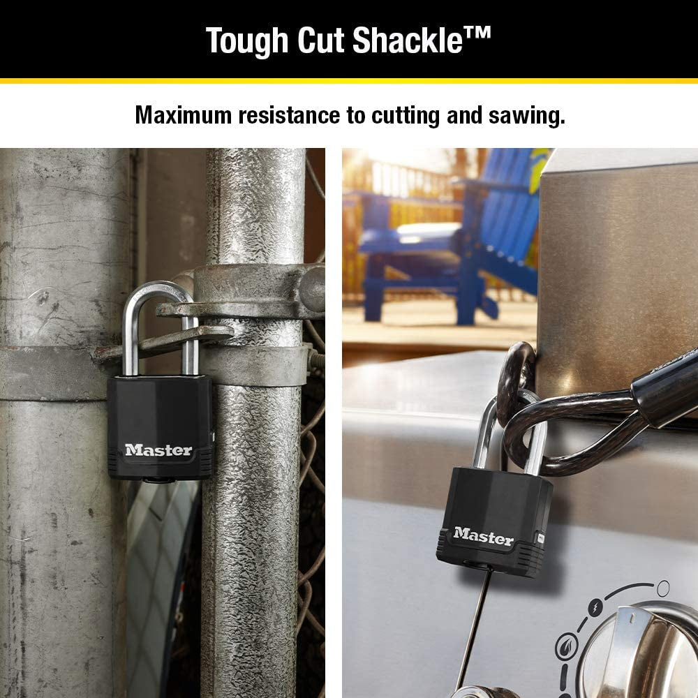 Master Lock Magnum Heavy Duty Outdoor Padlock - Weather Resistant & Cut Safe Shackle - Perfect for Fences, Gates, and Sheds - 2 Pack (M115XTLF) - Black