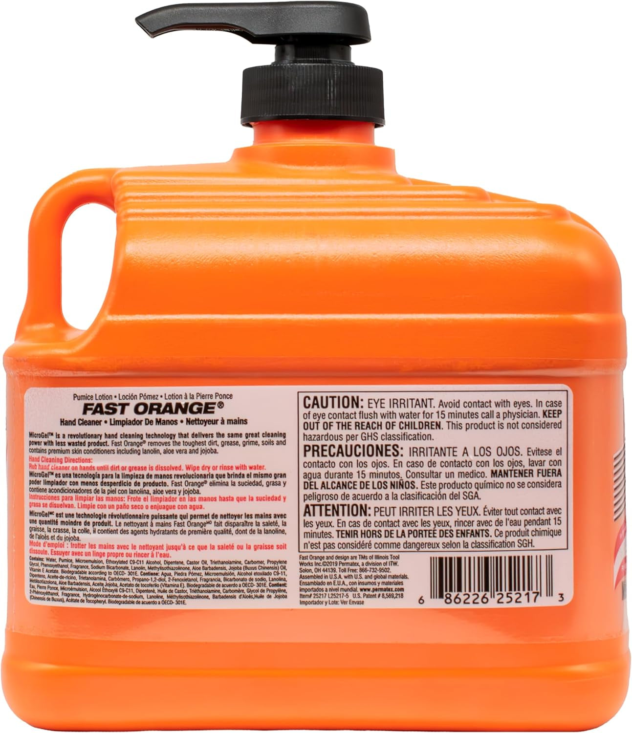 Fast Orange Heavy Duty Hand Cleaner - Pumice Lotion with Natural Citrus Scent, 64 Fl Oz Waterless Grease Fighter for Mechanics