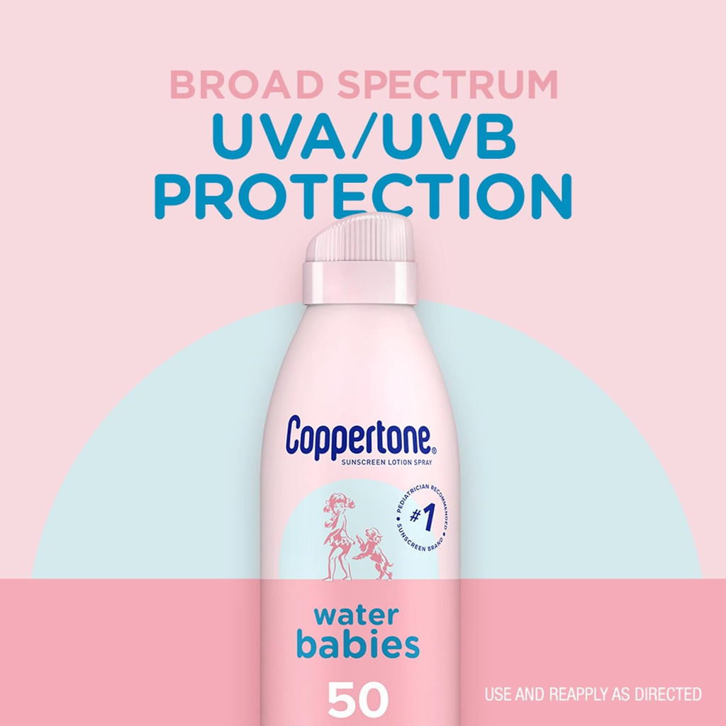 Coppertone Waterbabies Sunscreen Spray SPF 50, Spray on Sunscreen for Babies, Water Resistant, Pediatrician Recommended, 6 Oz, Pack of 2
