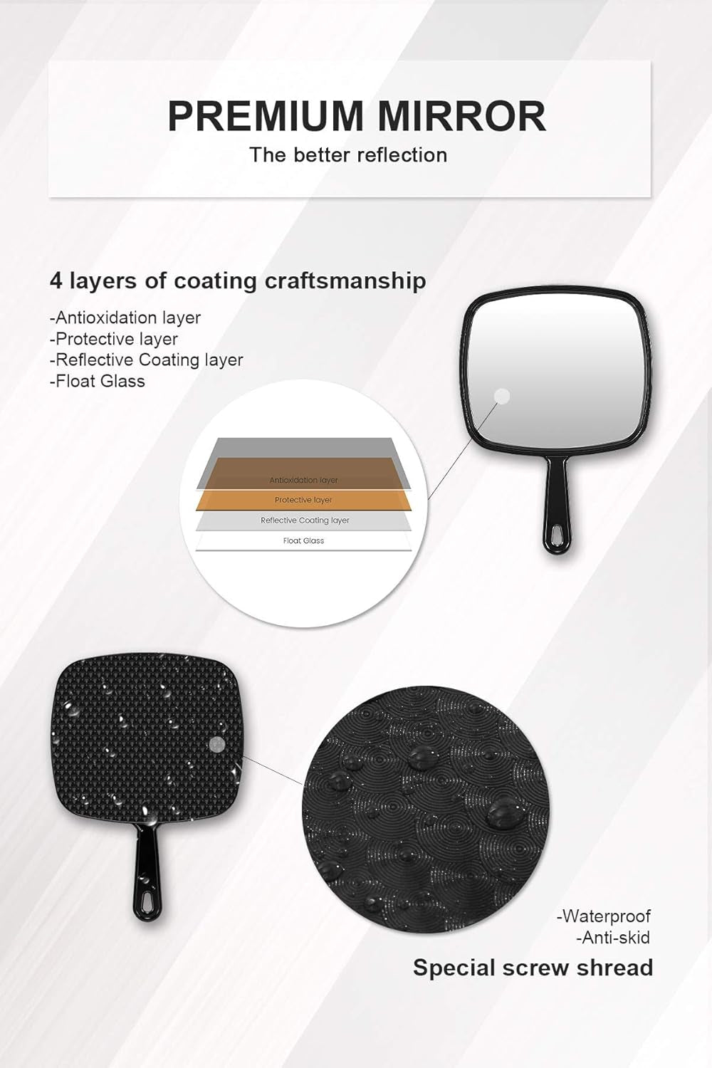 Extra Large Handheld Barber Mirrors - Set of 3 Professional Salon Mirrors with Comfortable Handle