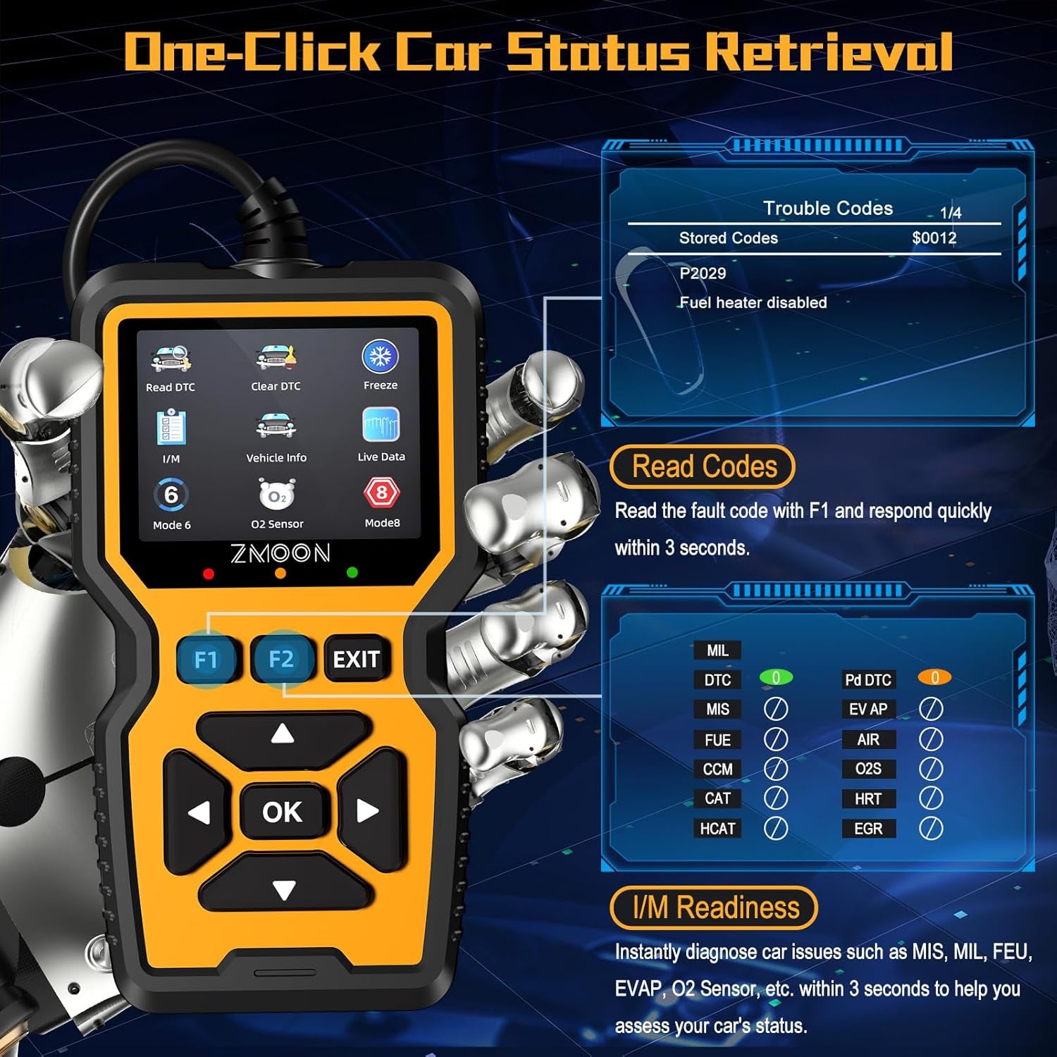 ZMOON ZM201 Professional OBD2 Scanner Diagnostic Tool, Enhanced Check Engine Code Reader with Reset OBDII/EOBD Car Diagnostic Scan Tools for All Vehicles after 1996, 2026 Upgraded
